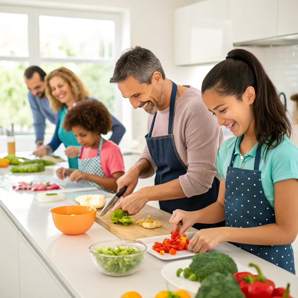 Group of people enjoying a vegetarian cooking class